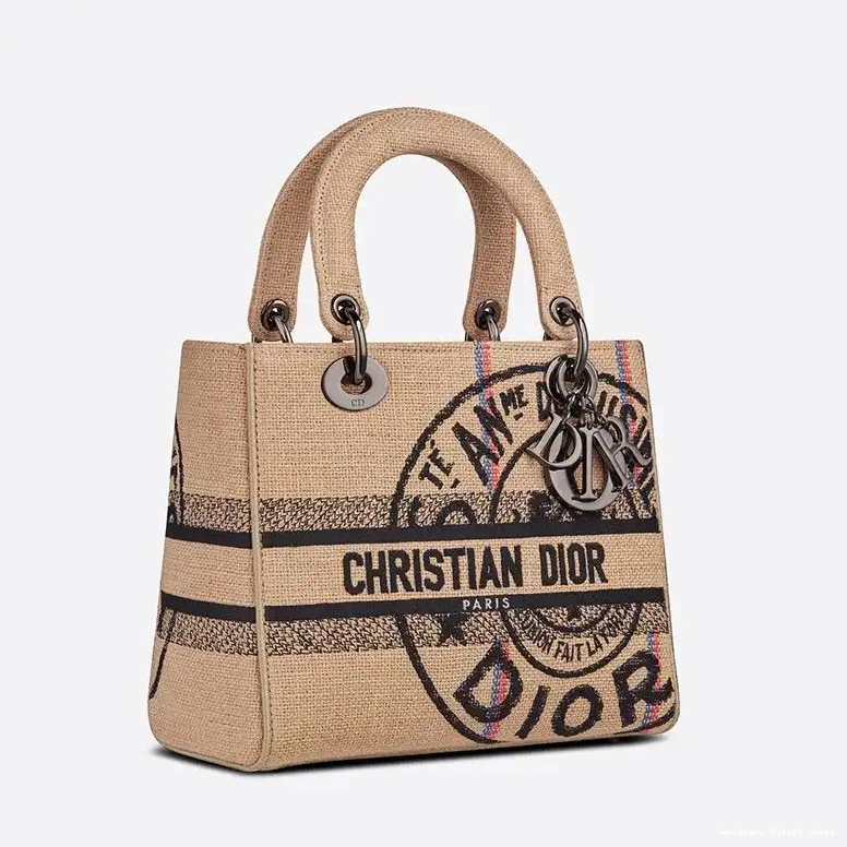 Cheap Beige Jute Lady Motif Medium Bag D-lite Canvas 0403 Hot Sale